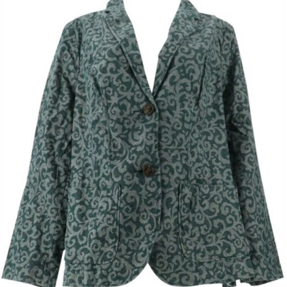 ISAAC MIZRAHI JACQUARD GREEN BLAZER 18W